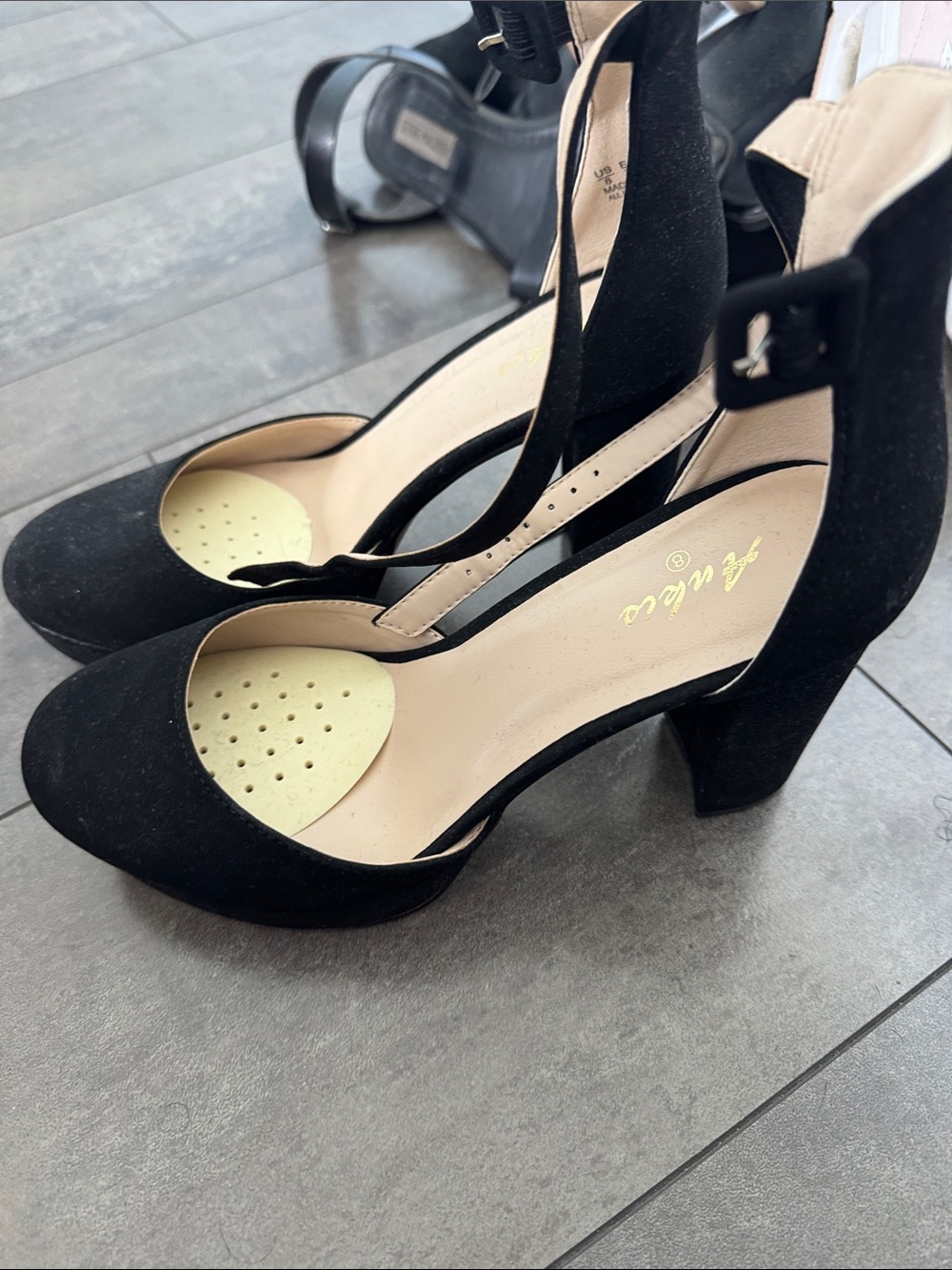 Black Ankle-Strap Block Heel Pumps - ,